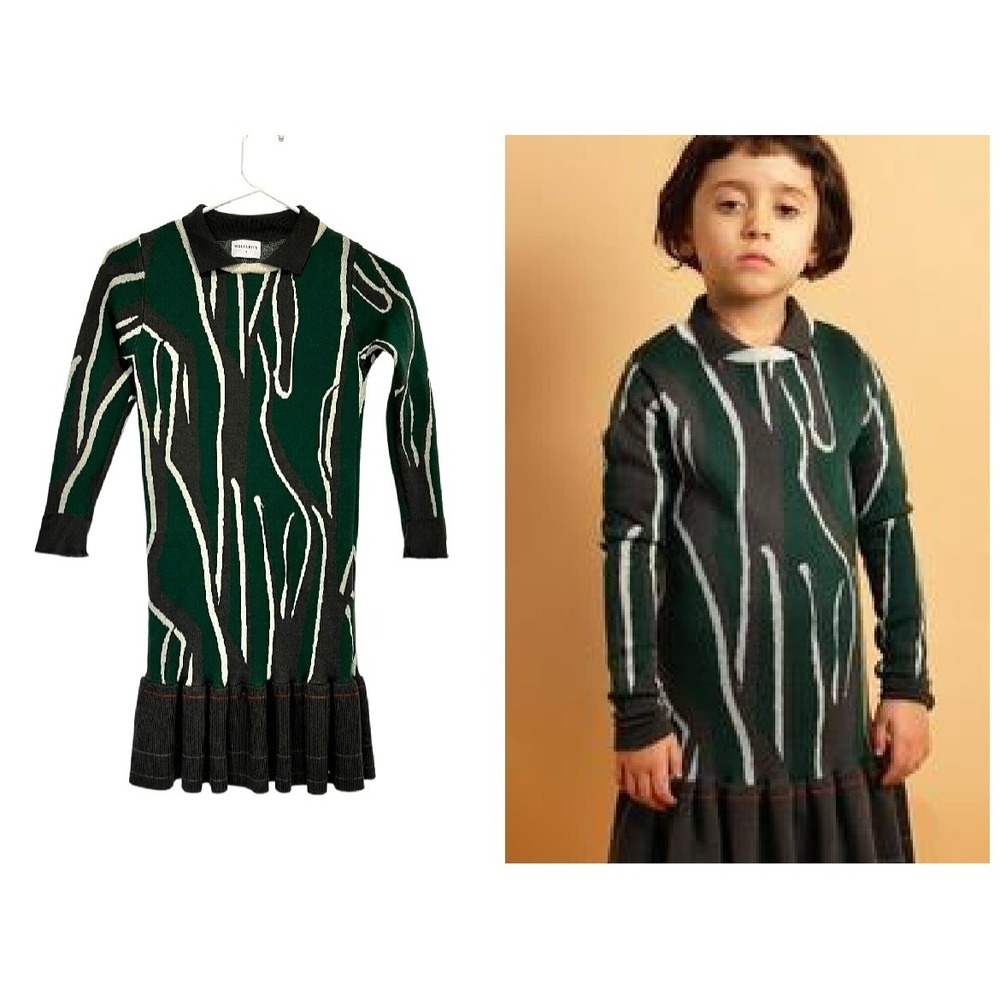 Wolf and Rita Victoria Animal Knitted Green Sweater Dress 100% Merino Wool sz 8